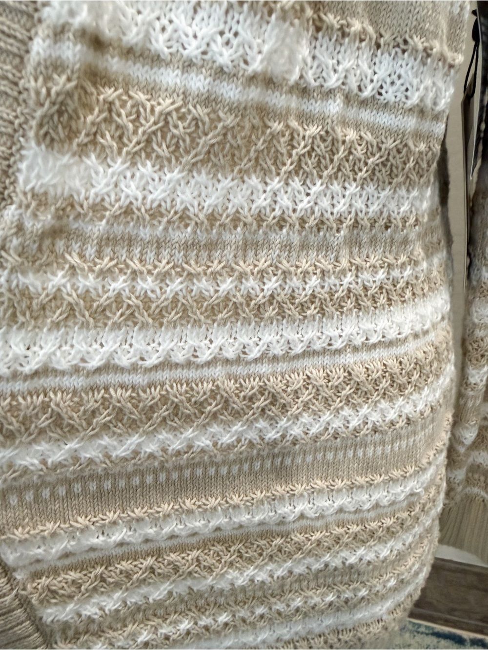 Jones New York Textured Stripe Open Front Cardigan Natural Stone Tan White S NEW - Picture 12 of 15